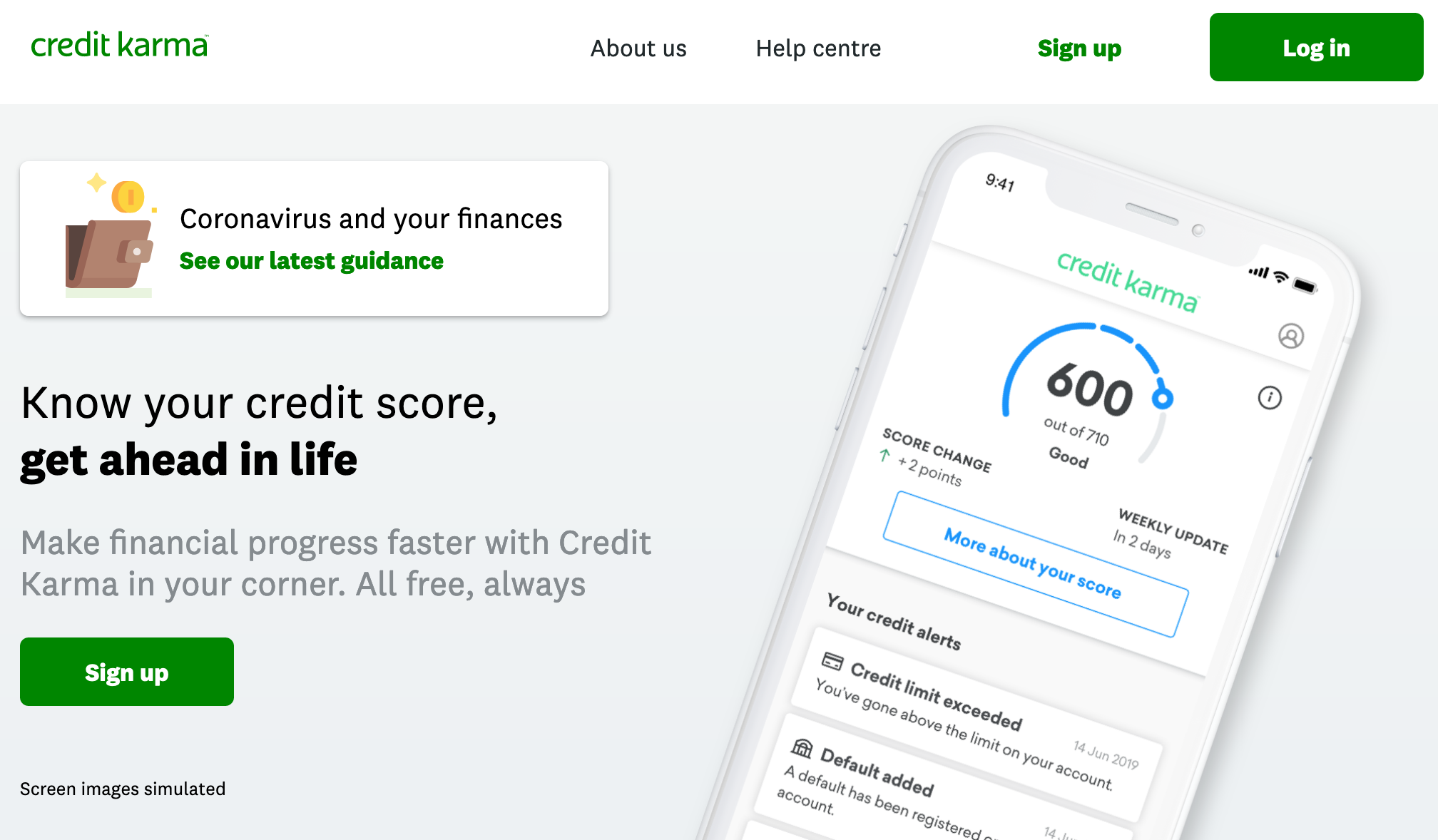 Screenshot of the Credit Karma landing page